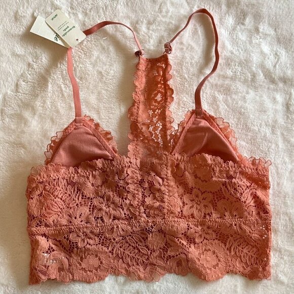 NWT Aerie Coral Bluegrass Lace Padded Racerback Bralette - Size: Small - Picture 7 of 8
